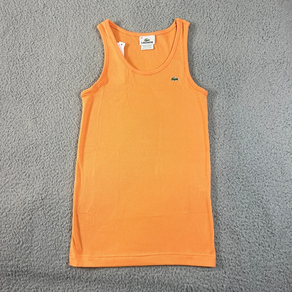 Lacoste Ribbed Tank Top Women US Size S (EU/4) Orange Logo Stretch Vintage NWT
